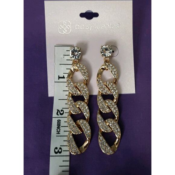 Daisy Fuentes Long Dangle Statement Earrings Gold Tone Clear Rhinestones New - Picture 4 of 6